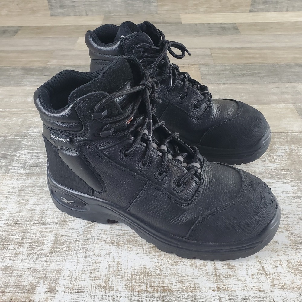 Reebok Trainex‎ 6" Work Boots Womens Sz 8 Black Waterproof Composite Toe Leather